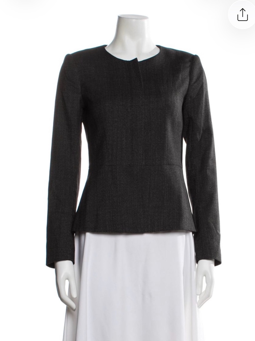 Theory Wool Zip Front Charcoal Fitted Peplum Blazer